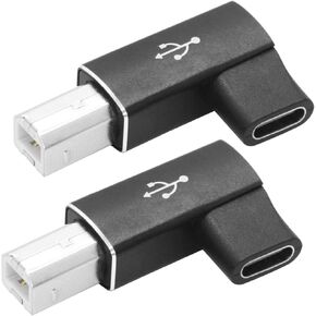 2pcs 90 درجة موصل محول الطابعة ، USB C أنثى إلى USB B Midi Male Male Right Angle Adapter ، للموسيقى البيانو الكهربائية ، جهاز الكمبيوتر اللوحي للهواتف المحمولة ، الماسح الضوئي للطابعات (أسود)