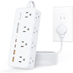 2 Prong Power Strip, 2 to 3 Prong Outlet Adapter with 8 AC & 4 USB Ports (2 USB C), 5FT Extension Cord, 1700J Two Prong Surge Protector, Wall Mountable, Ideal for Old House Non-Grounded Outlets