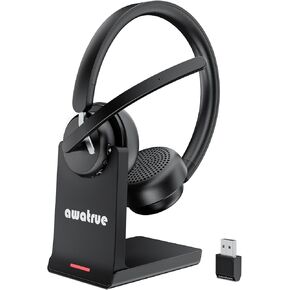 Wireless Headset with Mic, Bluetooth Headset with AI Noise Cancelling Microphone & Charging Base, 2.4GHz Wireless Headphones with USB Dongle for PC/Computer/Laptop/Remote Work/Call Center/Zoom