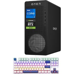 HP OMEN 16L i7 RTX 4060 Gaming Desktop, Intel i7-14700F(Beats i9-12900F), NVIDIA RTX 4060, 32GB DDR5 RAM, 1TB SSD, DP, RJ-45, Wi-Fi 6, Bundle with Machenike K500B-B87 Gaming Keyboard
