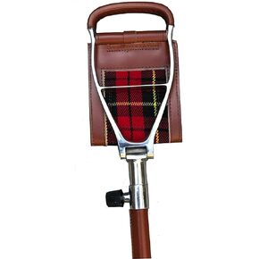 HN Shooting Seat Stick with Brown Leather Folding Chairs | Lightweight Durable Walking Stick | Hunting Equipment Adjustable Walking Sticks | Royal Stewart Tartan Insert | Polo Fishing Golf Seat Stick