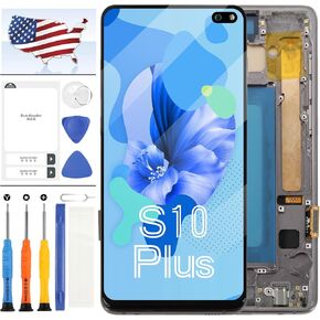 TFT Galaxy S10 Plus LCD Screen Replacement for Samsung Galaxy S10 Plus G975f G975u G975w LCD Display Touch Screen Digitizer Assembly Repair Parts Kit 6.4" with Frame (NO Fingerprint) (Black)
