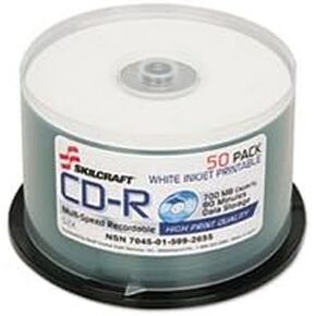 Skilcraft 7045015992655 CD-R قرص ، 700 ميجابايت/80 دقيقة ، 52x ، قابلة للطباعة ، المغزل ، 50/pk