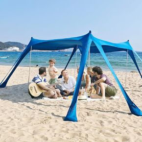 Beach Tents Sun Shelter UPF50+with 8 Sandbags, Sand Shovels, Ground Pegs ，4 Thickened Aluminum Poles， Outdoor Beach Sun Shade Canopy for Camping Trips, Fishing，Beach Shade