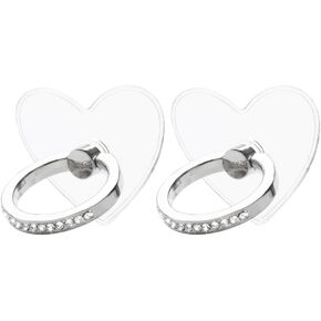 2pcs Rhinestone Cell Phone Ring Holder Transparent Heart Shape Phone Ring Holder Grip 360° Degree Rotation Universal Phone Ring