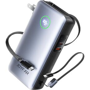 Portable Charger Power Bank - Travel Essentials Battery Pack 35W AC Plug GaN 10000mAh Built in Cable USB C Phone Fast Charging Powerbank Compatible with iPhone 16 15 14 13 iPad MacBook Samsung