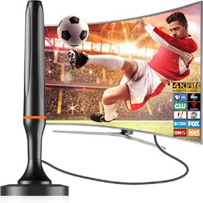Digital TV Antenna for Smart Tv Indoor Antenna for Tv Without Cable with 360° Reception Strong Magnetic Base, tv Antenna for Local Channels, Supports 1080P and 4K -10ft Long Cables（Orange-17401）