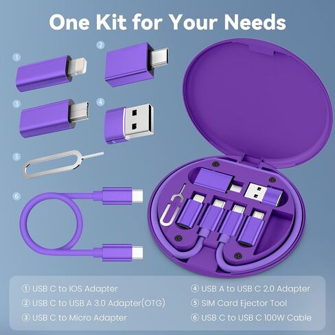 Basesailor USB Charging Adapter Kit Box,USB to USBC Adapter Set,1FT 100W Cable,Type C to USB 3.0 OTG iOS Micro Multi Portable Travel Converter Storage Case for iPhone 16 16e 15 Max,Samsung S25 S24 23 in Saudi Arabia