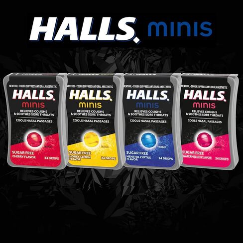 HALLS Minis Watermelon Flavor Sugar Free Cough Drops, 24 Drops in Saudi Arabia