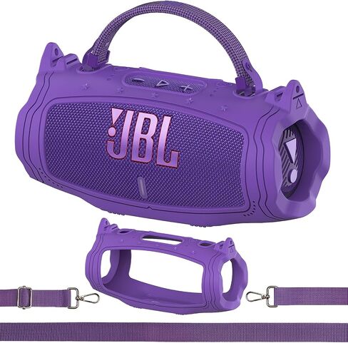 علبة تغطية السيليكون لـ JBL Charge 6 ملحقات مكبر صوت Bluetooth المحمولة ، شحن 6 حالة حماية من مكبرات الصوت مع حزام الكتف (غطاء أرجواني) in Kuwait