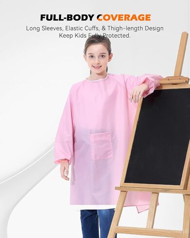 Royar beauty Kids Art Smock، مريلة مقاومة للماء مع جيب للأطفال، مريلة رسم فنية بأكمام طويلة in Saudi Arabia