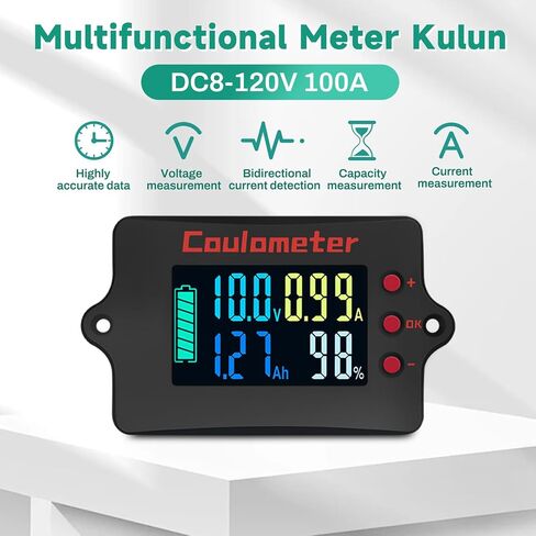 ZPSHYD Coulometer, DC 8-120V 100A Battery Capacity Tester with Shunt, Monochrome Screen Digital Voltmeter Ammeter for RV, Electric Vehicle, Solar Systems and Battery Monitoring in Saudi Arabia