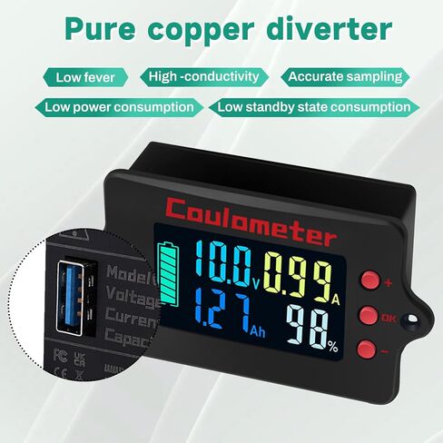 ZPSHYD Coulometer, DC 8-120V 100A Battery Capacity Tester with Shunt, Monochrome Screen Digital Voltmeter Ammeter for RV, Electric Vehicle, Solar Systems and Battery Monitoring in Saudi Arabia