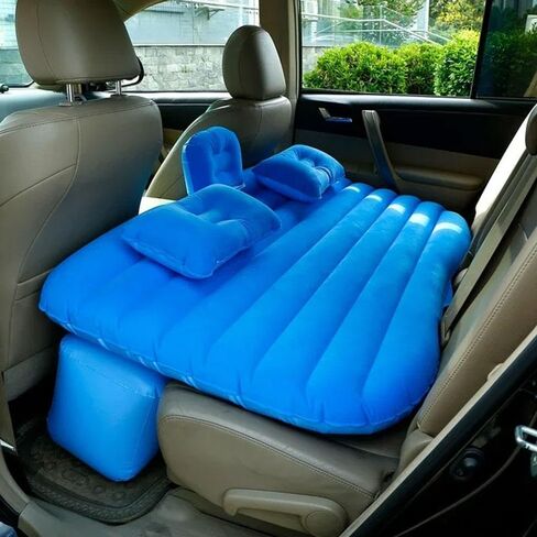 Multifunctional Car Travel Bed Mattress with Two Air Pillows, Car Air Pump and Repair kit for All Cars Full Blue in Saudi Arabia