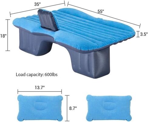 Multifunctional Car Travel Bed Mattress with Two Air Pillows, Car Air Pump and Repair kit for All Cars Full Blue in Saudi Arabia