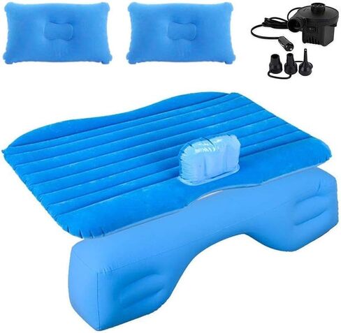 Multifunctional Car Travel Bed Mattress with Two Air Pillows, Car Air Pump and Repair kit for All Cars Full Blue in Saudi Arabia