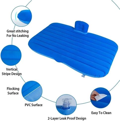 Multifunctional Car Travel Bed Mattress with Two Air Pillows, Car Air Pump and Repair kit for All Cars Full Blue in Saudi Arabia