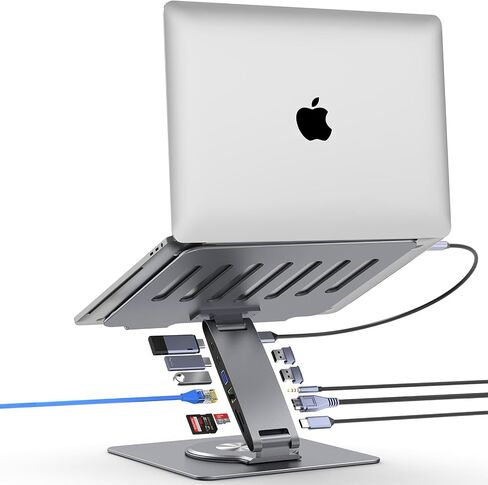 Adjustable Laptop Stand for Desk with Docking Station 11-in-1, Aluminum Laptop Riser with USB Hub 360°Swivel Dual Display 4K60Hz HDMI Gigabit Ethernet USB3.0 PD100W for MacBook Pro Air/Dell/HP 7-15.6" in Kuwait