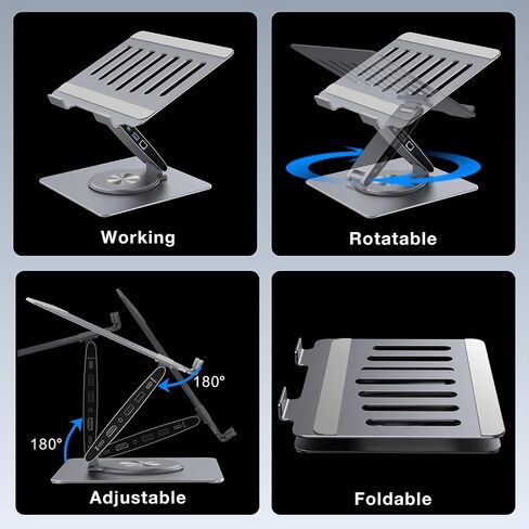 Adjustable Laptop Stand for Desk with Docking Station 11-in-1, Aluminum Laptop Riser with USB Hub 360°Swivel Dual Display 4K60Hz HDMI Gigabit Ethernet USB3.0 PD100W for MacBook Pro Air/Dell/HP 7-15.6" in Kuwait