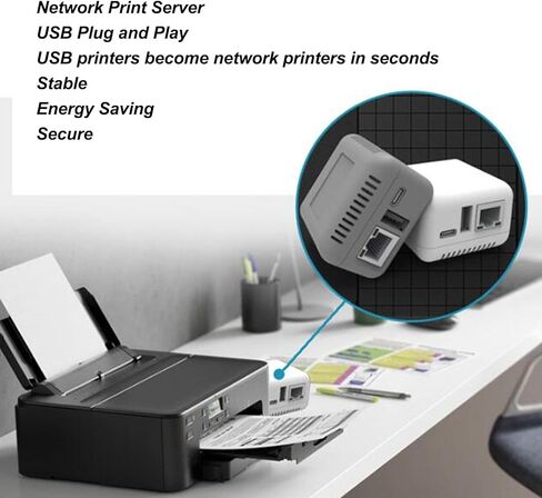 Print Server ، محول خادم الطابعة LAN USB 2.0 ، 1 منفذ N USB 2.0 شبكة طباعة شبكة مع منفذ النوع C ومنفذ USB لـ Linux 3.4 (سدادة الولايات المتحدة) in Saudi Arabia