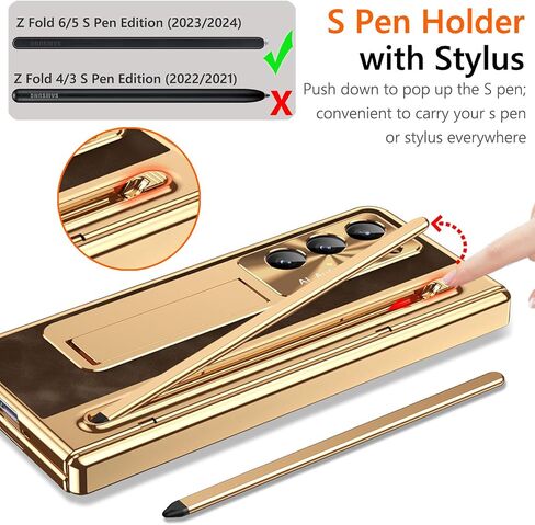 بالنسبة إلى Samsung Galaxy Z Fold 6 CASE مع حامل القلم S & Slim Stylus ، حالة هاتف جلدية PO6 مع Kickstand مدمجة في واقي كاميرا واقي واقي من أجل Z Fold6 Gold+Coffee in Kuwait