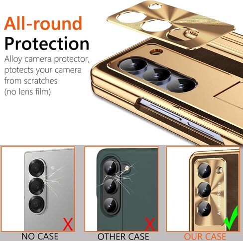 بالنسبة إلى Samsung Galaxy Z Fold 6 CASE مع حامل القلم S & Slim Stylus ، حالة هاتف جلدية PO6 مع Kickstand مدمجة في واقي كاميرا واقي واقي من أجل Z Fold6 Gold+Coffee in Kuwait