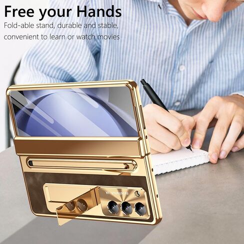 بالنسبة إلى Samsung Galaxy Z Fold 6 CASE مع حامل القلم S & Slim Stylus ، حالة هاتف جلدية PO6 مع Kickstand مدمجة في واقي كاميرا واقي واقي من أجل Z Fold6 Gold+Coffee in Kuwait