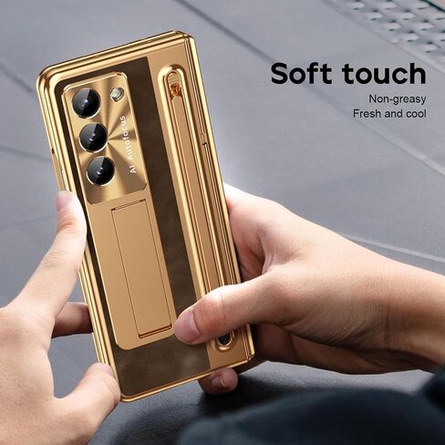 بالنسبة إلى Samsung Galaxy Z Fold 6 CASE مع حامل القلم S & Slim Stylus ، حالة هاتف جلدية PO6 مع Kickstand مدمجة في واقي كاميرا واقي واقي من أجل Z Fold6 Gold+Coffee in Kuwait