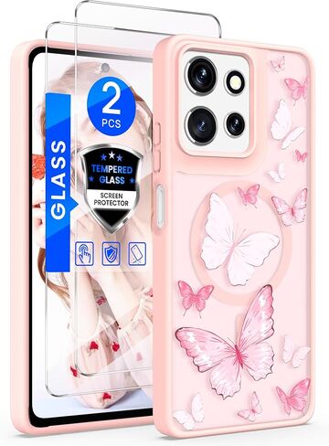 for Motorola Moto G Power 5G 2025 Floral Phone Case with 2X Screen Protector, Military Grade Magnetic Translucent Matte Girls Women Flower Pattern Protective Cover (Purple) in Saudi Arabia