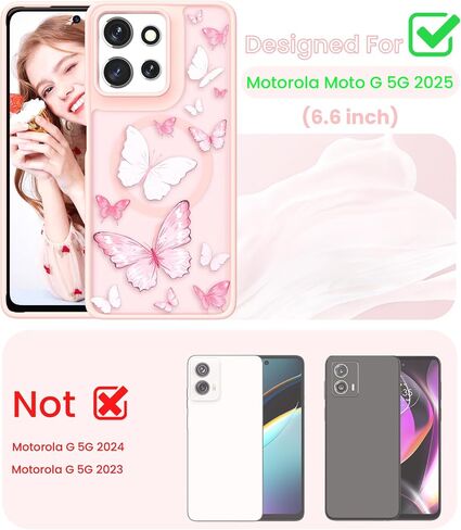for Motorola Moto G Power 5G 2025 Floral Phone Case with 2X Screen Protector, Military Grade Magnetic Translucent Matte Girls Women Flower Pattern Protective Cover (Purple) in Saudi Arabia