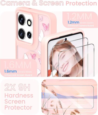 for Motorola Moto G Power 5G 2025 Floral Phone Case with 2X Screen Protector, Military Grade Magnetic Translucent Matte Girls Women Flower Pattern Protective Cover (Purple) in Saudi Arabia