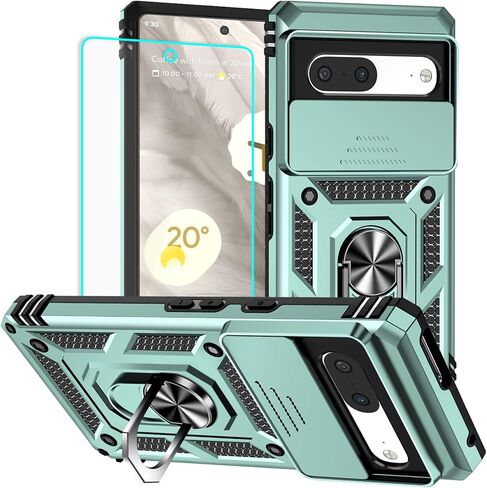 for Pixel 7 Case with Screen Protector: [Military Grade 20ft. Drop Tested] Ring Shockproof Protective Phone Case for - Google Pixel 7 (Dark Green) in Kuwait