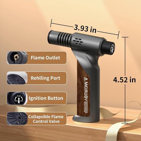 Butane Torch Lighter with Adjustable Jet Flame and Safety Lock, Refillable Portable Culinary Blow Torch for Kitchen Cooking, Baking, BBQ, Welding & Camping in Kuwait