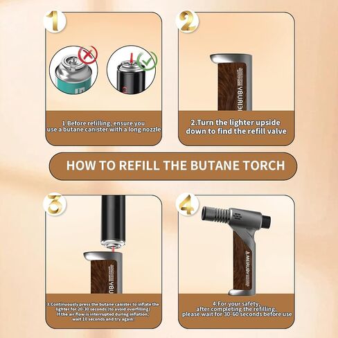 Butane Torch Lighter with Adjustable Jet Flame and Safety Lock, Refillable Portable Culinary Blow Torch for Kitchen Cooking, Baking, BBQ, Welding & Camping in Kuwait