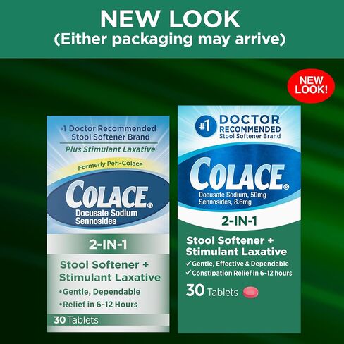 Colace 2-in-1 Stool Softener + Stimulant Laxative, 60 Tablets (Pack of 2) in Kuwait