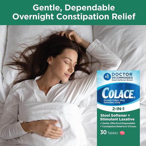 Colace 2-in-1 Stool Softener + Stimulant Laxative, 60 Tablets (Pack of 2) in Kuwait