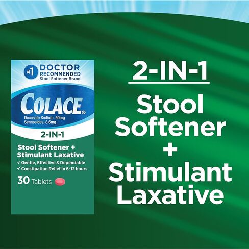 Colace 2-in-1 Stool Softener + Stimulant Laxative, 60 Tablets (Pack of 2) in Kuwait