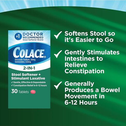 Colace 2-in-1 Stool Softener + Stimulant Laxative, 60 Tablets (Pack of 2) in Kuwait