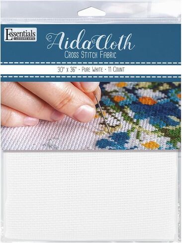 Essentials By Leisure Arts Aida Cloth, 11 Count, 30" x 36", Pure White Cross Stitch Fabric for Embroidery, Cross Stitch, Machine Embroidery and Needlepoint in Kuwait