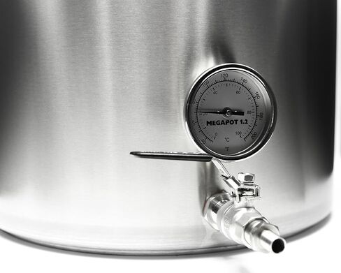 Northern Brewer - MegaPot Stainless Steel Brew Kettle with Volume Markings (8 Gallon w/Valve and Thermometer) in Kuwait