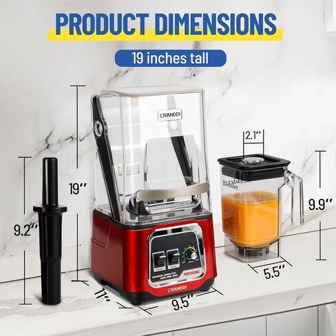 CRANDDI Commercial Blender, 2200W Countertop Blenders with Removable Shield, Quiet Smoothie Blender for Shakes and Ice Crushing, 52oz, 38000 RPM Professional Blenders for Kitchen, K80 (Red) in Saudi Arabia