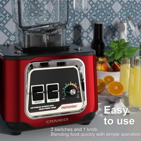 CRANDDI Commercial Blender, 2200W Countertop Blenders with Removable Shield, Quiet Smoothie Blender for Shakes and Ice Crushing, 52oz, 38000 RPM Professional Blenders for Kitchen, K80 (Red) in Saudi Arabia
