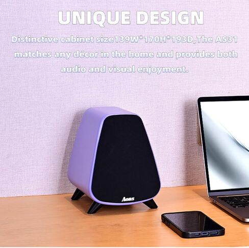 AS31 Active Bookshelf Speakers Bluetooth -2.0 Powered Speaker Stereo Computer Speakers for Desktop pc ，Monitor Speakers 80WRMS/3inch Bass RCA/Optic Inputs, Wooden Compact Purple in Saudi Arabia