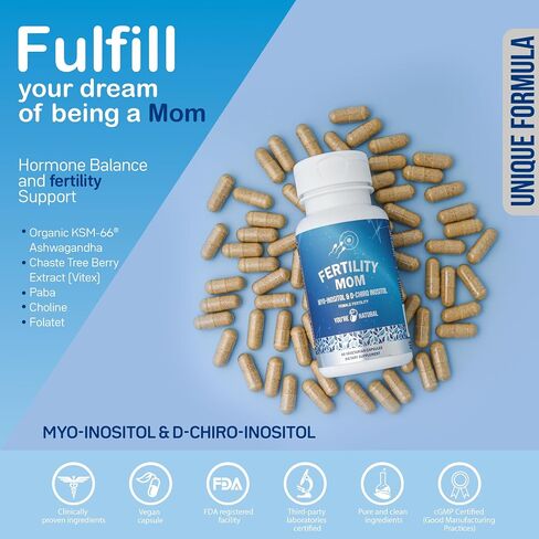 YOU'RE NATURAL Conception Fertility Vitamins for Women | Myo-Inositol, D-Chiro Inositol & Folate | Regulates Cycle | Aid Ovulation | Hormonal & Ovarian Support | Vitex | 30 Day Supply in Saudi Arabia