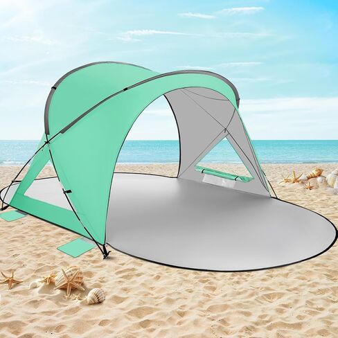Beach Tent Easy Set Up Sun Shelter for 2-3 Person Instant Family Beach Shade Canopy with 2 Doors Waterproof & Sunproof，Lightweight & Portable(GN in Saudi Arabia