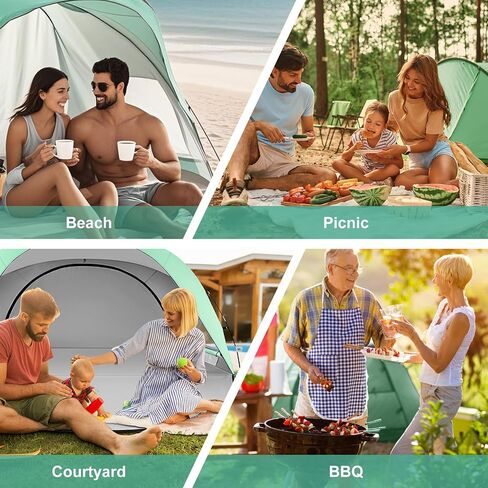 Beach Tent Easy Set Up Sun Shelter for 2-3 Person Instant Family Beach Shade Canopy with 2 Doors Waterproof & Sunproof，Lightweight & Portable(GN in Saudi Arabia