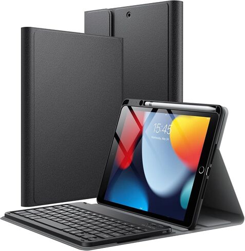 JETech Keyboard Case for iPad (A16) 11th/10th Generation (2025/2022) with Pencil Holder, Magnetic Detachable Bluetooth Wireless Keyboard, Soft TPU Back Stand Cover (Black) in Saudi Arabia