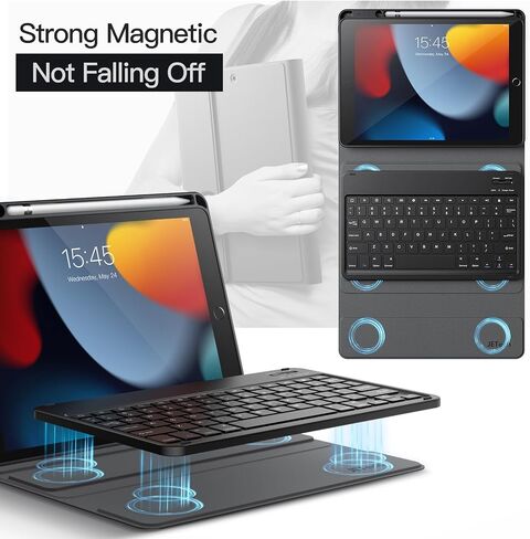JETech Keyboard Case for iPad (A16) 11th/10th Generation (2025/2022) with Pencil Holder, Magnetic Detachable Bluetooth Wireless Keyboard, Soft TPU Back Stand Cover (Black) in Saudi Arabia