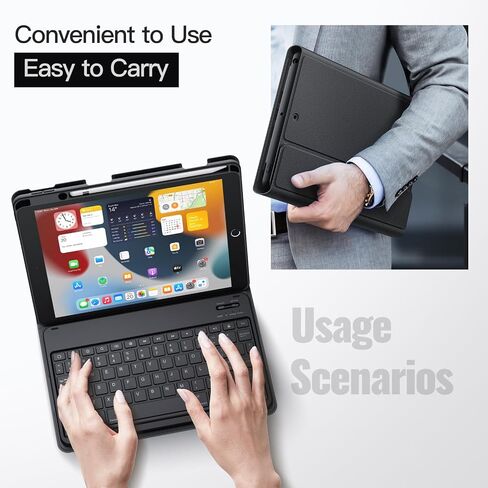 JETech Keyboard Case for iPad (A16) 11th/10th Generation (2025/2022) with Pencil Holder, Magnetic Detachable Bluetooth Wireless Keyboard, Soft TPU Back Stand Cover (Black) in Saudi Arabia