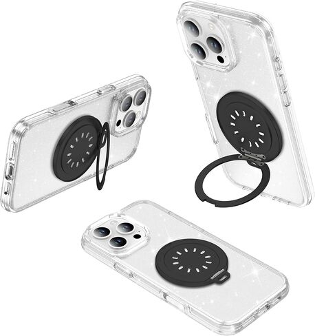 BAISRKE Magnetic Phone Grip Holder with 2 Detachable Lanyards (Wrist & Neck) – Aluminum Stand with Mirror & Perfume Slot, Fits iPhone 16 Pro Max/Plus/15/14/13/12 & Android-Black in Kuwait